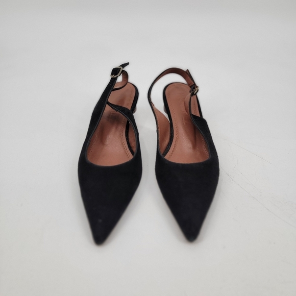 Souliers Martinez Black Pointed Toe Wooden Kitten Heel Slingback Size 8 EU 39 - Picture 16 of 16